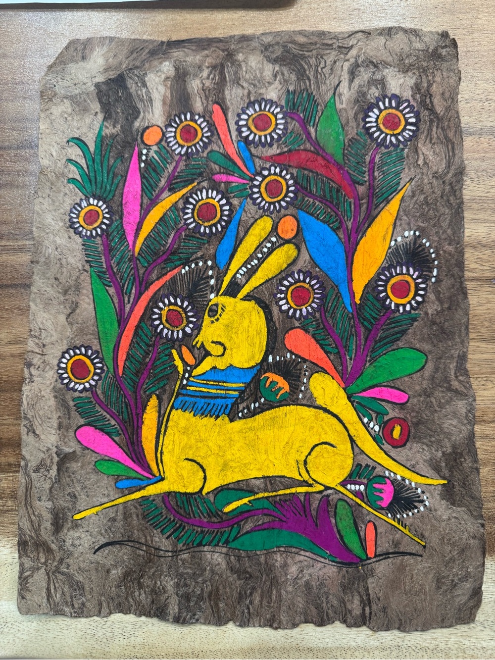Vintage 1970s Mexican Amate Bark Painting Hand Painted Folk Art MINT CONDITION